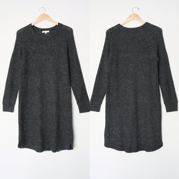 Madewell Curved Hem Sweater Dress M Wool Blend Long Sleeve Donegal Thunder Gray - Picture 13 of 14